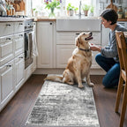 Abstract 2x4 Entryway Area Rugs: Washable Water Resistant Kitchen Rug Non-Slip Durable Doormat Ultra Soft Bedroom Beside Carpet Indoor Low Pile Floor Mat for Bathroom Stove Sink Area(2x4,Black/Grey)