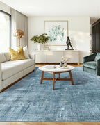 Latte&Fog 8x10 Area Rugs for Living Room, Large Blue Modern Abstract Washable Rug, Boho Non Slip Low Pile Carpet for Indoor Bedroom Dining Room, Office, Dorm, Classroom, Farmhouse and Kids Room - Blue