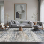 Area Rugs 8x10 for Living Room Bedroom, Modern Abstract Machine Washable Rug, Large Soft Low Pile Floor Carpet with Non Slip Backing for Dining Room, Denim Blue/Taupe