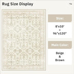 Soalmost 8x10 Area Rugs, Washable Rugs, Large Stain Resistant Beige Area Rug for Living Room Bedroom Dining Room, Vintage Farmhouse Rug