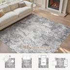 UERMEI Square Area Rugs : Washable 6x6 Neutral Modern Abstract Carpet for Living Room Bedroom - Soft Floor Mat with Non Slip Backing for Kitchen Nursery Dorms Farmhouse Home Decor - Grey