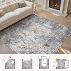 UERMEI Square Area Rugs: Washable 6x6 Neutral Modern Abstract Carpet for Living Room Bedroom - Soft Floor Mat with Non Slip Backing for Kitchen Nursery Dorms Farmhouse Home Decor - Grey
