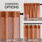 MIULEE Orange Curtains 90 Inch Length 2 Panels for Bedroom Living Room, Soft Thick Linen Textured Window Drapes Semi Sheer Light Filtering Back Tab Rod Pocket Burlap Look Fall Boho Decor