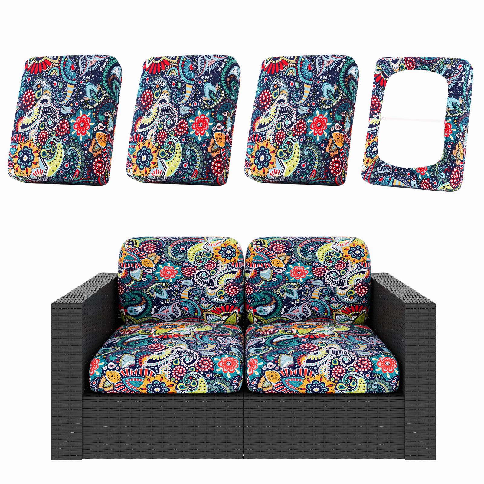 hyha 4Pcs Patio Cushion Covers, Stretch Outdoor Couch Cushion Covers