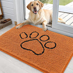 OLANLY Dog Door Mat for Muddy Paws 36x24, Paw Print Design, Absorbs Moisture and Dirt, Absorbent Non-Slip Washable Doormat, Quick Dry Chenille Mud Mat for Dogs, Entry Indoor Entryway Carpet, Clay