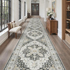 Madane 3x20 Hallway Runner Rug - Extra Long Carpet Runners for Hallways 20ft Non Slip Stain Resistant Rugs Runner for Living Room Bedroom 20 Feet Distressed Floor Carpet for Kitchen, Black
