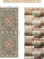 Runner Rug 2x6, Non Slip Washable Rugs for Laundry Room, Runners for Hallways, Low Pile Vintage Soft Rugs for Living Room, Kitchen Bathroom,Bedroom Rug(Grey/Brown/Tan,2'x6')