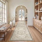 Madane Hallway Runner Rug 2'6''x12' Kitchen Runner, Non Slip Vintage Runners for Hallways Washable Kitchen Rugs Soft Low Pile 2.5x12 ft Rug Runner for Laundry Room, Entryway and Bedroom, Ivory/Brown