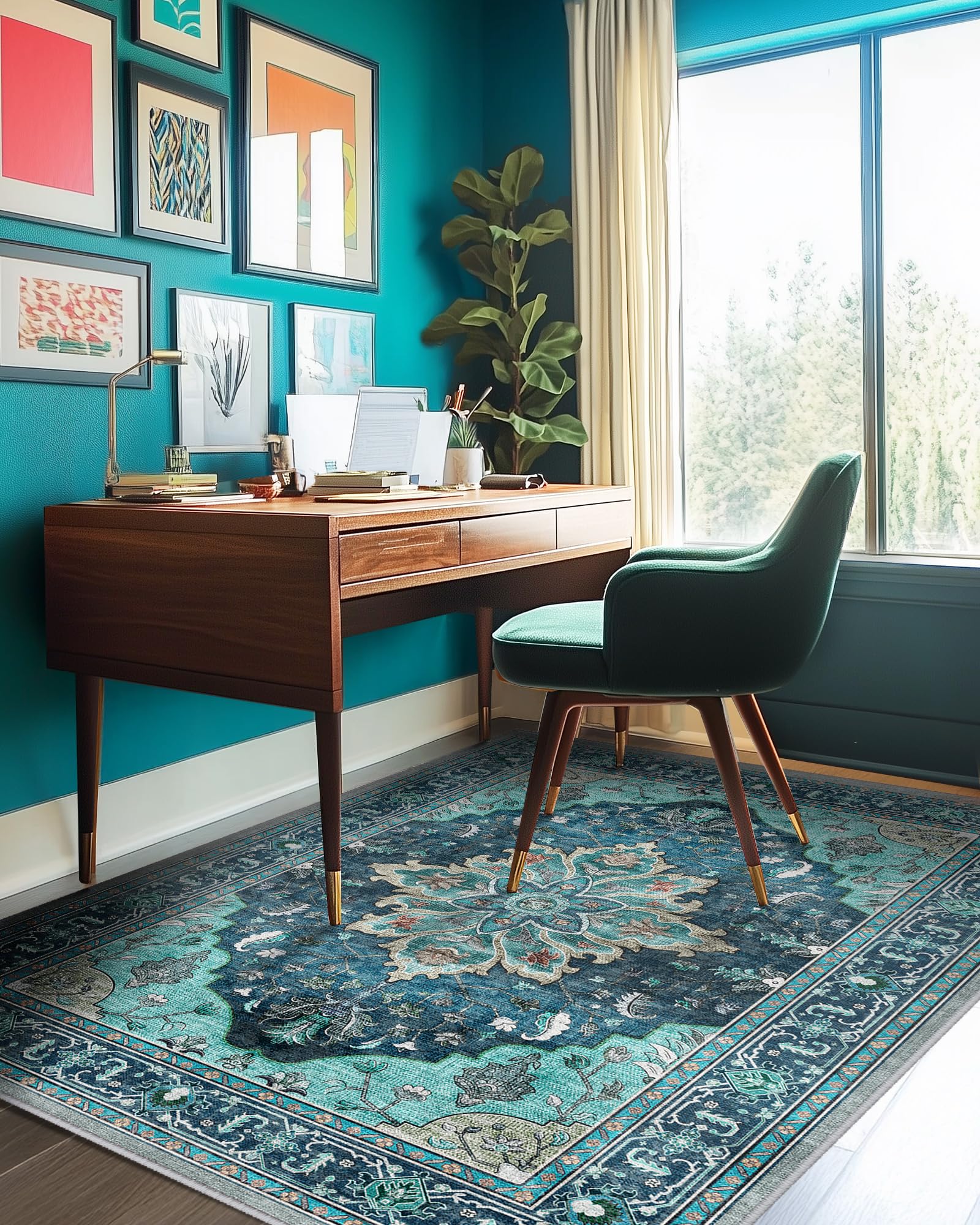 RELEANY Washable Area Rug, 5'x8', Teal