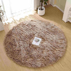Goolela Circle Area Rug 6ft - Light Brown Beige - Round Fluffy Fuzzy Faux Fur Sheepskin Rug for Bedroom Living Room Furry Shaggy Washable