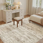 5x8 Area Rugs Brown Low Pile Indoor Washable Trendy Faded Style Rugs for Bedroom Living Room Dining Room Foldable Non-Slip Thin Print Home Office Mat