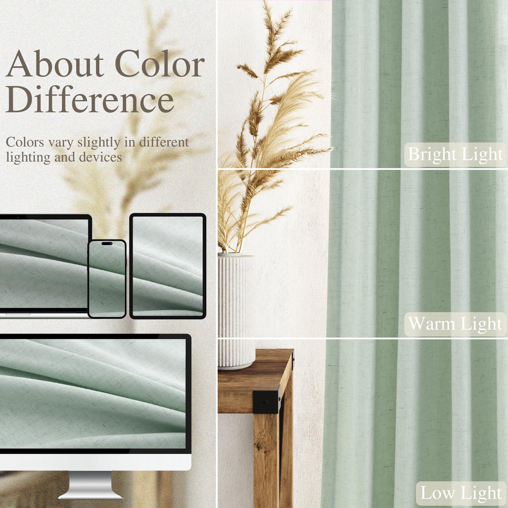 Extra Long Aqua Green Linen Curtains 120 Inch for Living Room 2 Panels Set Rod Pocket Back Tab Light Filtering Semi Sheer Linen Window Drapes Privacy High Ceiling Drapes for Farmhouse 52x120