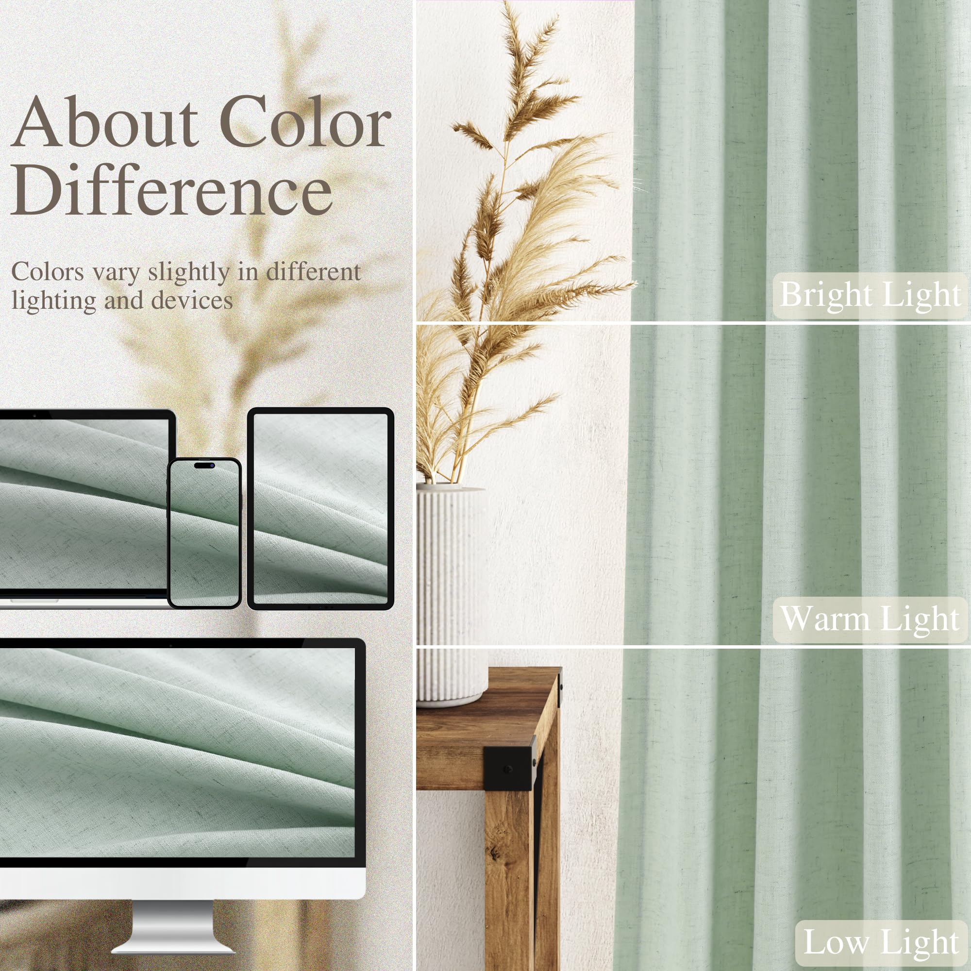 Extra Long Aqua Green Linen Curtains 120 Inch for Living Room 2 Panels Set Rod Pocket Back Tab Light Filtering Semi Sheer Linen Window Drapes Privacy High Ceiling Drapes for Farmhouse 52x120
