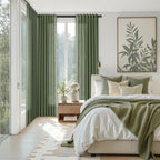 Nanspring Forest Green Linen Curtains 96 Inches Long for Living Room Light Filtering Semi Sheer Curtain Back Tab and Rod Pocket Wabi Sabi Boho Decor Drapes for Bedroom Office 52x96, 2 Panels