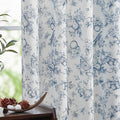 jinchan Linen Floral Curtains for Living Room 63 Inch Length Blue Printed Flower French Country Curtain Farmhouse Cottage Core Toile Curtains Back Tab Light Filtering Window Drapes Set 2 Panels