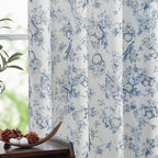 jinchan Linen Floral Curtains for Living Room 63 Inch Length Blue Printed Flower French Country Curtain Farmhouse Cottage Core Toile Curtains Back Tab Light Filtering Window Drapes Set 2 Panels