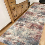 IOHOUZE Abstract Runner Rug 3x14 Ft Washable Runners for Hallways, Non Slip Kitchen Runner Printed Faux Wool Entryway Runner Indoor, Modern Abstract Floor Carpet for Hall Stair, Red/Multi