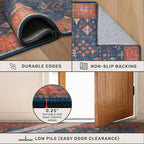 Washable Navy Blue Living Room Rug, 8x10 Area Rug For Bedroom, Dining Room Rugs for Under Table - Low Pile Non-Slip Rubber Backing Stain Resistant Rug - Aethestic Boho Home Decor (8x10 Navy Blue)