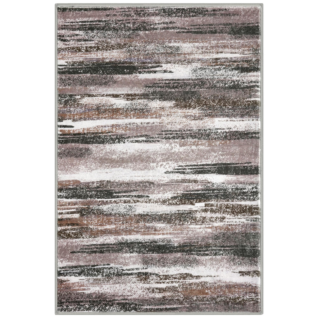 Lansny Modern Abstract 6x9 Machine Washable Living Room Rug Non-Slip Soft Bedroom Area Rug Dark Light Brown White Ultra Thin Print Faux Wool Floor Carpet Throw Rugs for Dining Room Indoor Office