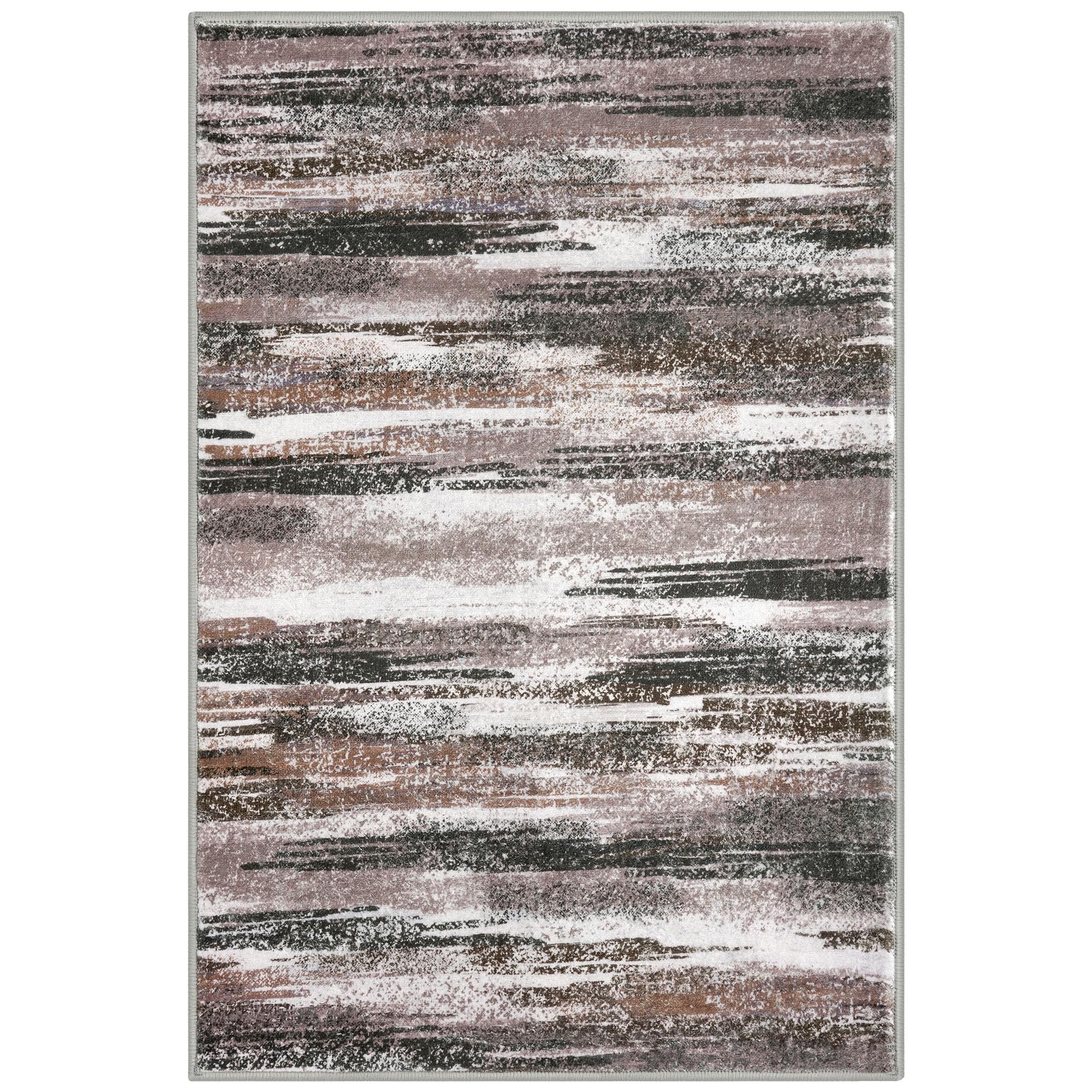 Lansny Modern Abstract 6x9 Machine Washable Living Room Rug Non-Slip Soft Bedroom Area Rug Dark Light Brown White Ultra Thin Print Faux Wool Floor Carpet Throw Rugs for Dining Room Indoor Office