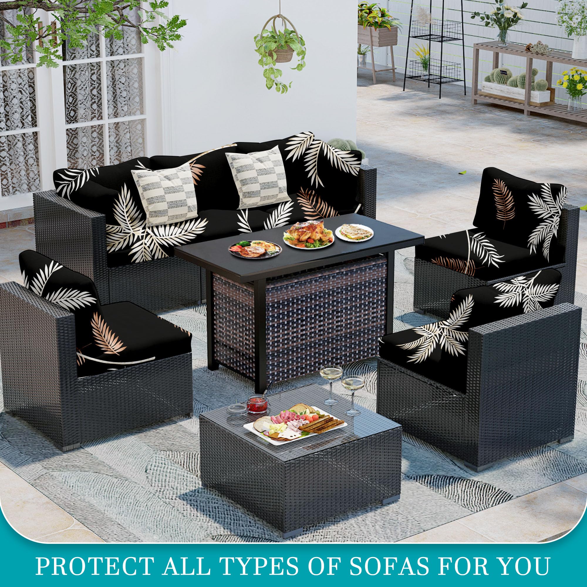 12 Piece Outdoor Cushion Covers, Patio Sofa Cushion Covers, Stretch Fit
