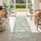 Rug Runners for Hallways Non Slip - 2x8 Runner Rug for Bedroom, Washable Runner with Rubber Backing, Soft Low-Pile Carpet for Kitchen, Laundry, Bathroom (2'x8', Green/Yellow/Ivory)