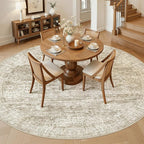 8x8 Brown Round Rug 8ft Living Room Circle Rug Vintage Round Area Rug Non Slip Indoor Carpet for Apartment
