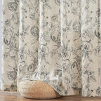 jinchan Floral Curtains 90 Inch Length Black Flower Linen Farmhouse Curtain for Living Room French Country Vintage Curtain Rod Pocket Curtains Set 2 Panels Balck Floral Printed