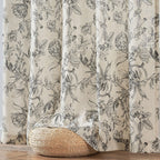 jinchan Black Floral Linen Curtains 108 Inch Farmhouse Rod Pocket 2 Panels