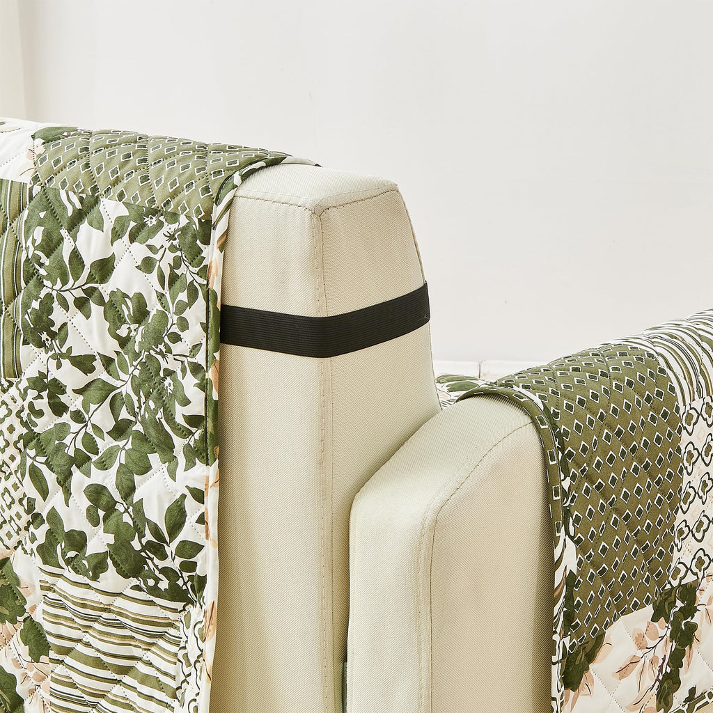 Great Bay Home Reversible Patchwork Chair Cover - Washable Slipcover Furniture Protector with Elastic Straps - Perfect for Kids & Pets - Box-Stitched Detail (Olive/Brown)