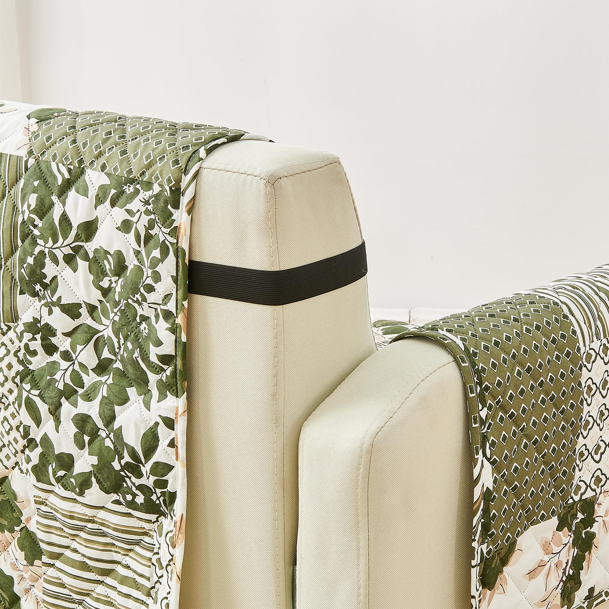 Great Bay Home Reversible Patchwork Chair Cover - Washable Slipcover Furniture Protector with Elastic Straps - Perfect for Kids & Pets - Box-Stitched Detail (Olive/Brown)