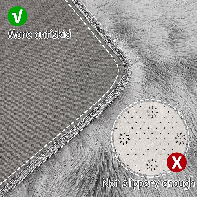 Super Soft Fluffy Living Room Area Rug 2x6 ft Tie-Dyed Light Grey Shaggy Furry Carpet Washable Non-Slip Floor Rugs Bedroom Bedside Nursery Rug Fuzzy Boys Girls Dorm Home Decor Aesthetic