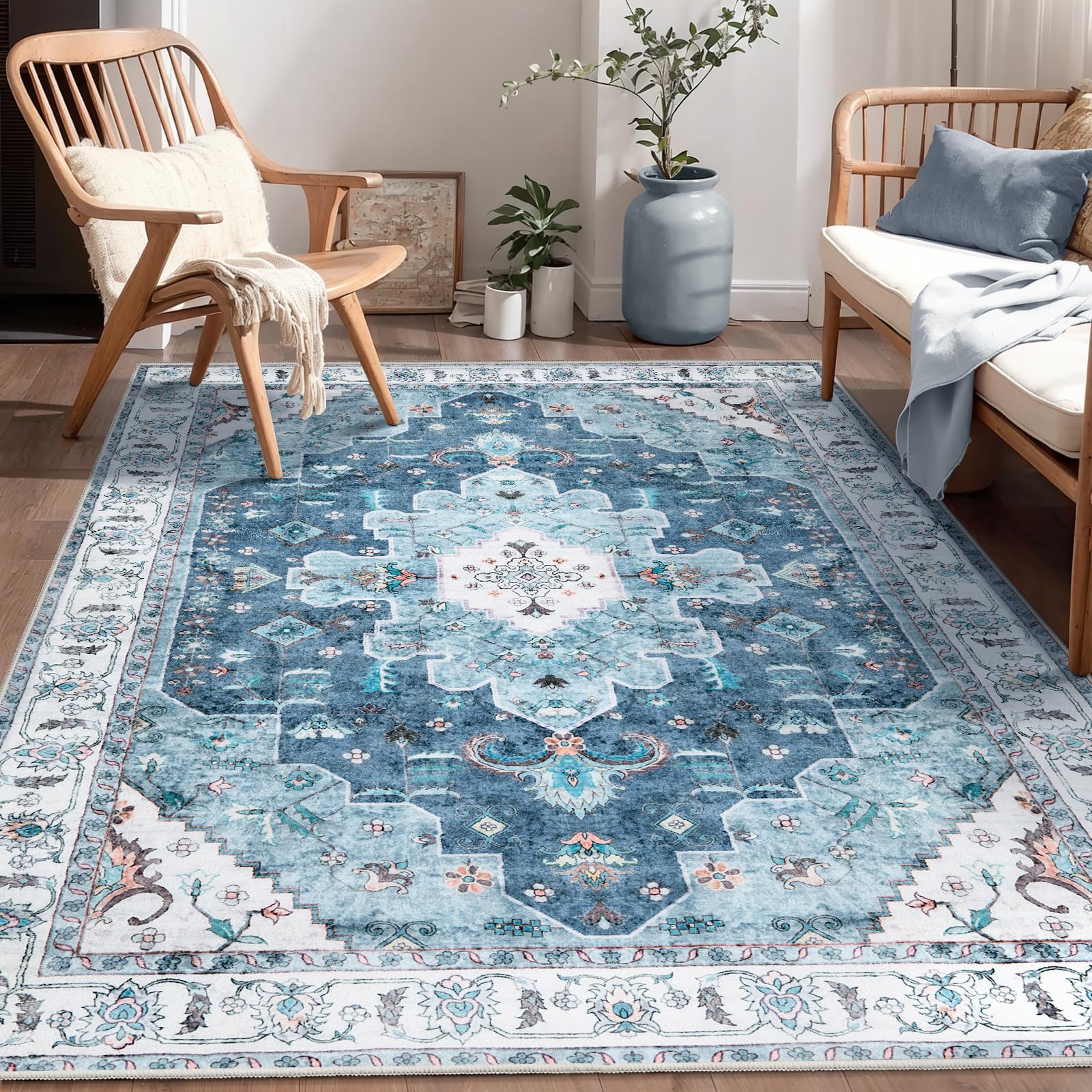SERISSA 4x6 Washable Non Slip Boho Area Rug for Bedroom