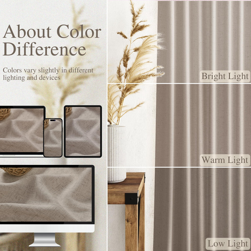 Nanspring Extra Long 120 Inch Curtains for Living Room Ecru Flax Linen Light Filtering Semi Sheer Curtain Back Tab Rustic Decor Boho Burlap Floor to Ceiling High Window for Bedroom 52x120, 2 Panels