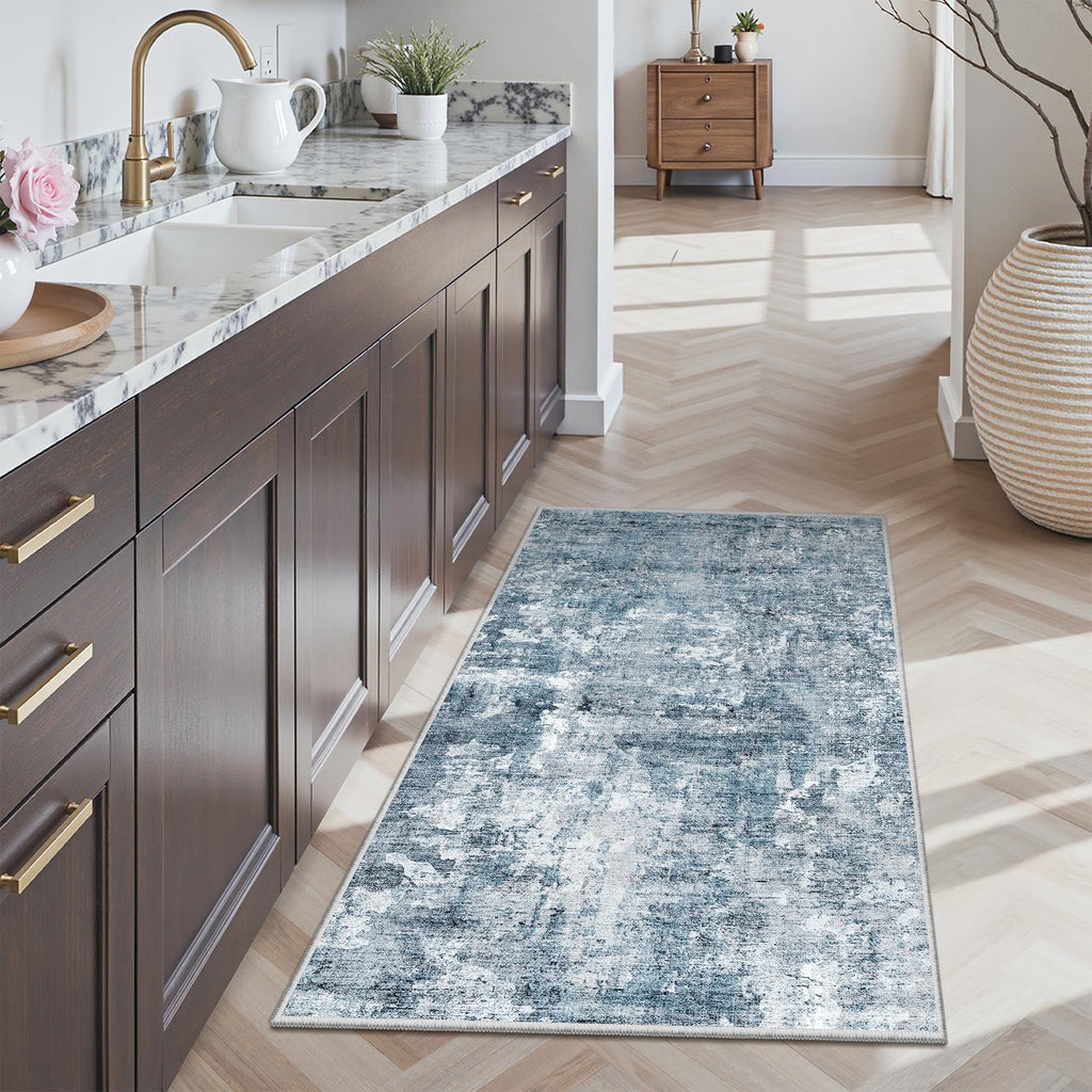 Soalmost 2x4 Abstract Washable Rugs for Entry, Kitchen Area Rug Blue/Grey