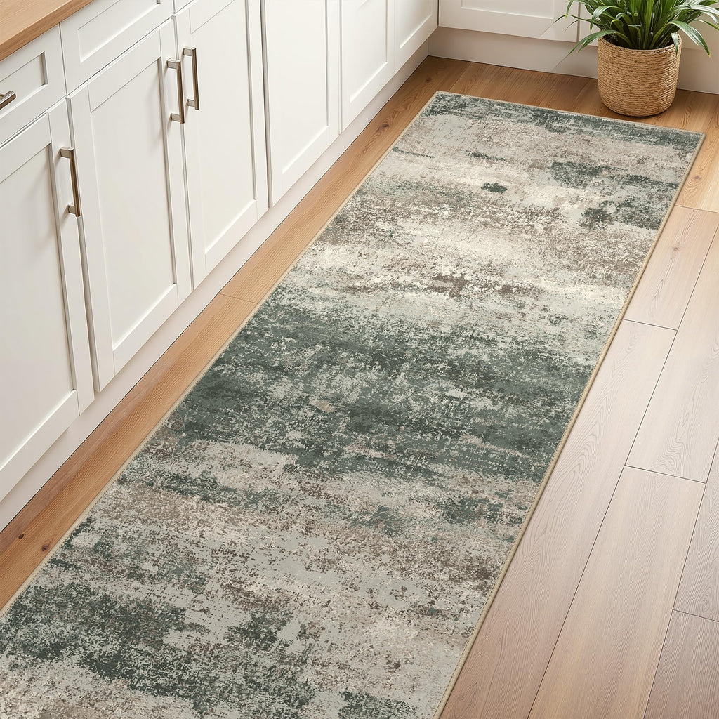 BEIMO 2'6"x10 Runner Rug for Hallway, Green Taupe Washable Abstract Rug