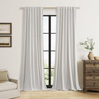Guken Natural Extra Long 100% Black Out Curtains 120 Inch Length 2 Panels Set for Living Room Bedroom Back Tab Thermal Insulated Blackout Linen Drapes Room Darkening Window Curtain, 52" W x 120" L