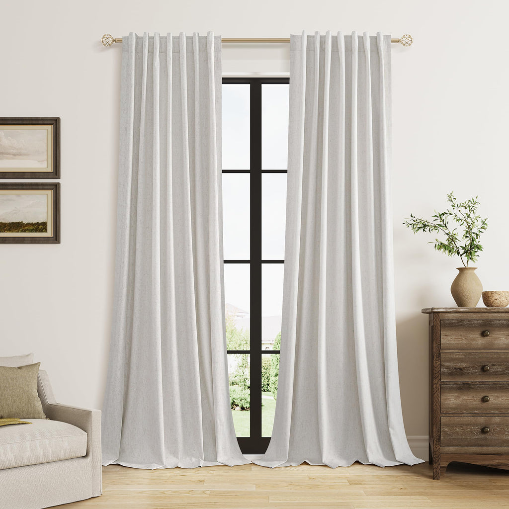 Guken Natural Extra Long 100% Black Out Curtains 120 Inch Length 2 Panels Set for Living Room Bedroom Back Tab Thermal Insulated Blackout Linen Drapes Room Darkening Window Curtain, 52" W x 120" L