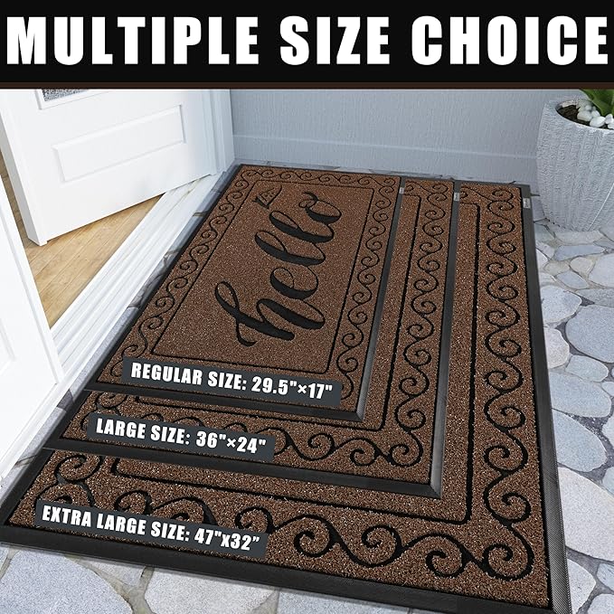 Yimobra Welcome Mats for Front Door 36x24, Heavy Duty Waterproof Outdoor Door Mat Outside Entrance, Non-Slip Low Profile Indoor Entryway Mat for Garage Patio, Coffee