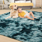 Tepook Fluffy Large Rugs for Living Room, Area Rug 6x9 Soft Carpet for Bedroom, Modern Shaggy Rug for Kids Boys Girls, Plush Indoor Nursery Home Decor Rug with Non-Slip Bottom, Peacock Blue
