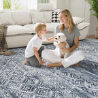 8x10 Area Rugs Washable Rug: Anti-Skid Abstract Modern Living Room Rug Soft Thin Carpets Indoor Floor Non-Shedding Carpet for Bedroom Dining Farmhouse Nursery Home Office (Blue Grey White, 8'x10')
