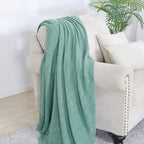 BOURINA Dark Cyan Throw Blanket 50 x90 Inches Textured Solid Soft Sofa Throw Bed Runner Knitted Decorative Blanket