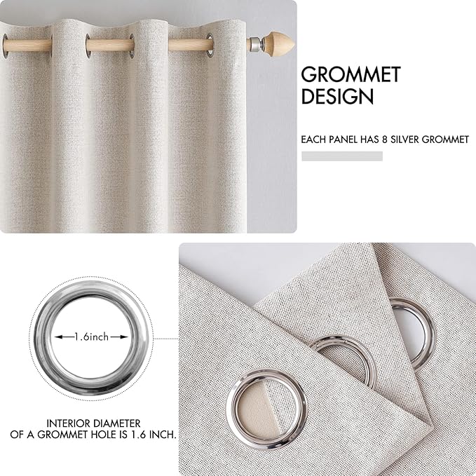 MIULEE 100% Blackout Linen Curtains for Bedroom 52x92 Inches Ivory