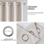 MIULEE 100% Blackout Linen Curtains for Bedroom 52x92 Inches Ivory