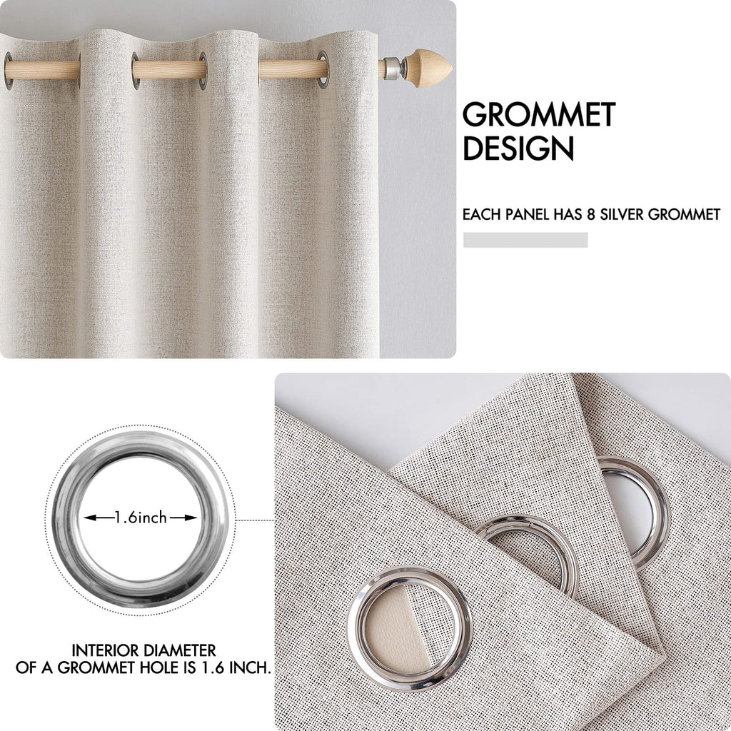 MIULEE 100% Blackout Linen Curtains for Bedroom 52x92 Inches Ivory
