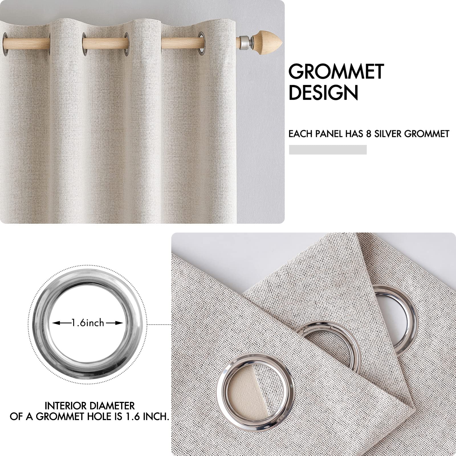 MIULEE 100% Blackout Linen Curtains for Bedroom 52x92 Inches Ivory
