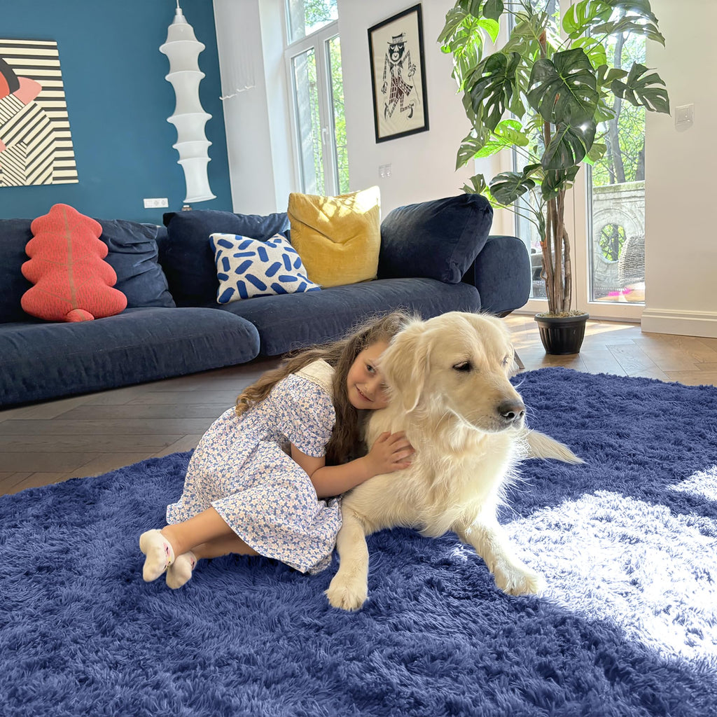 OLANLY 6x9 Machine Washable Large Area Rugs for Living Room, Bedroom, Soft Fluffy Shaggy Bedside Rug, Indoor Floor Carpet for Kids Girls and Boys, Dorms, Nursery, Home Decor Aesthetic, Denim Blue
