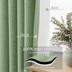 Guken 100% Blackout Linen Curtains 84 Inch Length 2 Panels Set for Living Room Bedroom Back Tab Thermal Insulated Black Out Linen Drapes Room Darkening Window Curtains 84 Inches Long,Light Sage