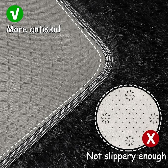 2x5 Bedside Area Rugs for Bedroom Soft Fluffy Shag Black Rug for Hallway Non-Slip Fuzzy Plush Living Room Rug Indoor Floor Carpet for Kids Rooms Dorm Nursery Modern Home Aesthetic Decor