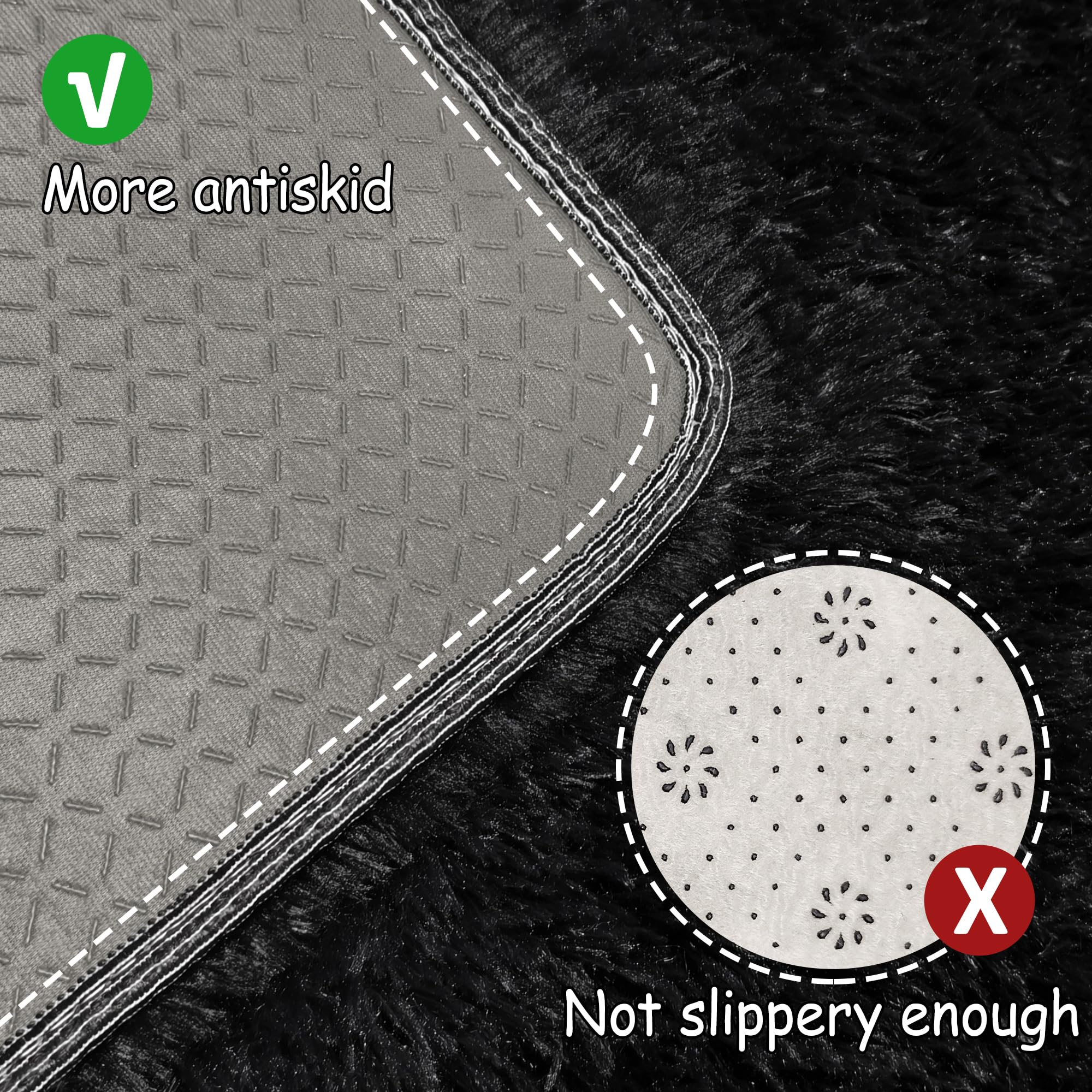 2x5 Bedside Area Rugs for Bedroom Soft Fluffy Shag Black Rug for Hallway Non-Slip Fuzzy Plush Living Room Rug Indoor Floor Carpet for Kids Rooms Dorm Nursery Modern Home Aesthetic Decor